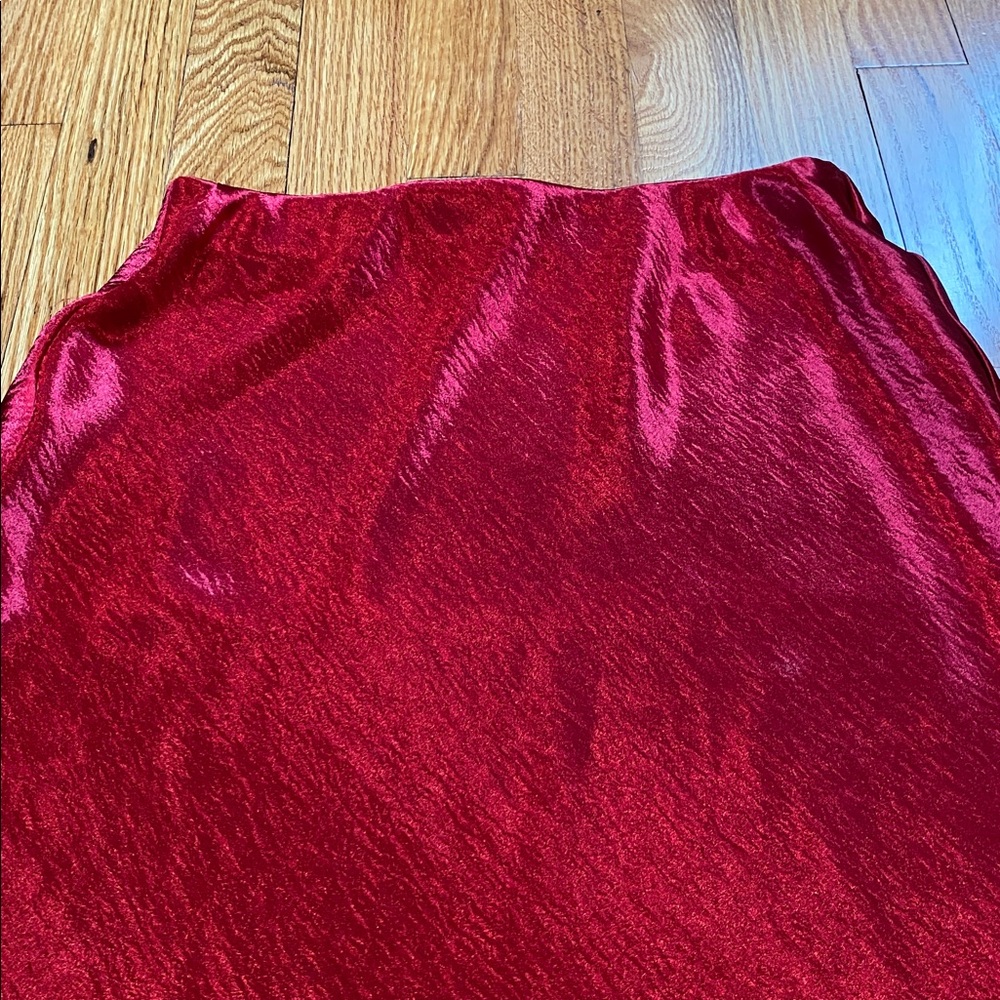 A New Day Red Satin Crinkle Midi Skirt - Picture 2 of 5